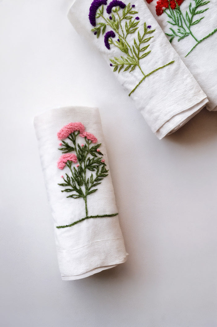 Embroidered Linen Napkin Box Set of 6