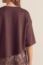 Entro Solid Scallop Lace Hem Top