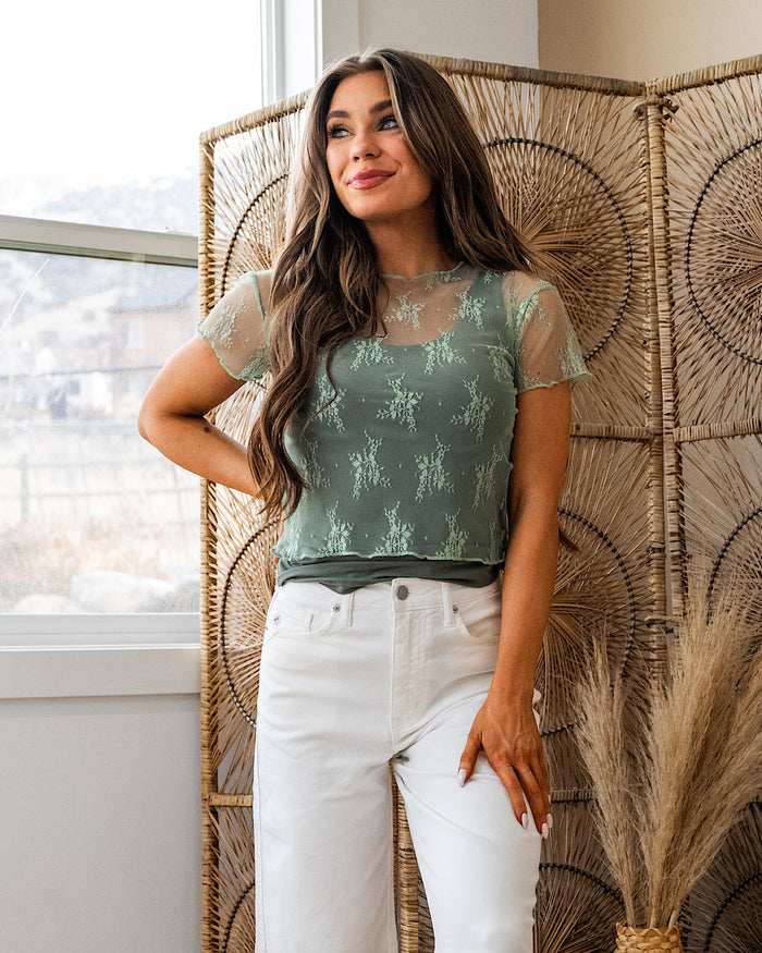 Everett Short Sleeve Lace Top - Sage Blakeley