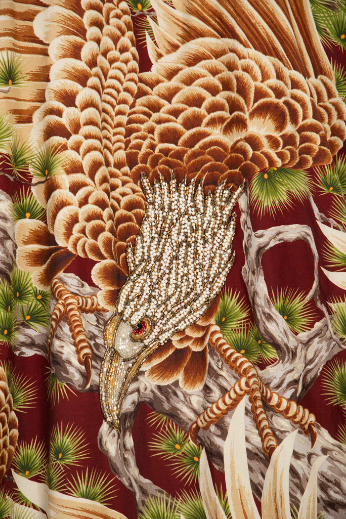 Fajer Cotton Burgundy Embroidered Eagle Dress