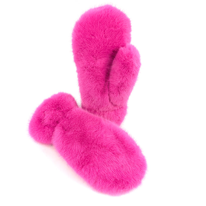 Faux Fur Mittens - Bright Pink