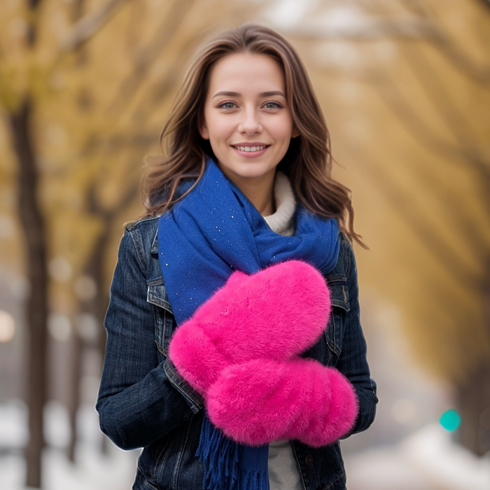 Faux Fur Mittens - Bright Pink