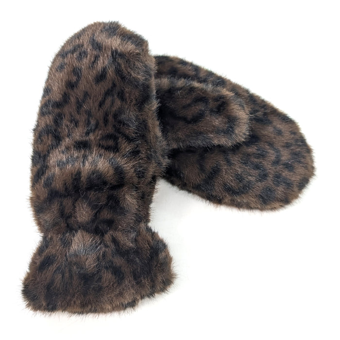 Faux Fur Mittens - Dark Brown Animal Print