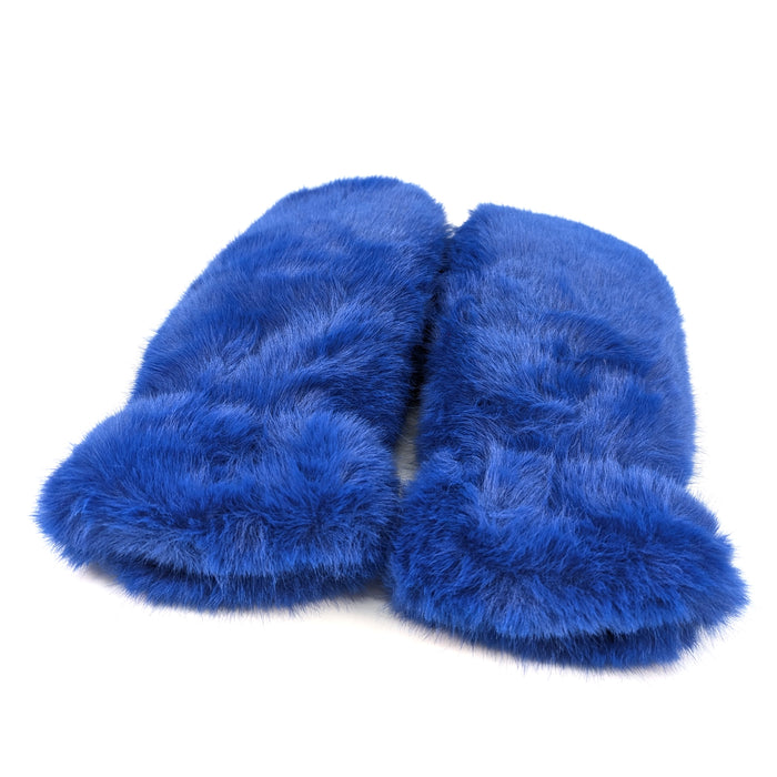 Faux Fur Mittens - Denim Blue