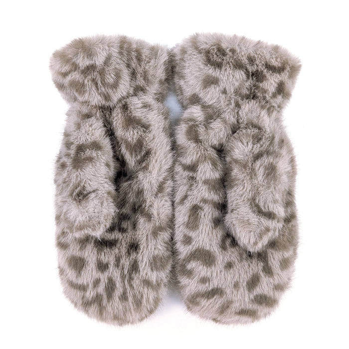 Faux Fur Mittens - Light Brown Animal Print