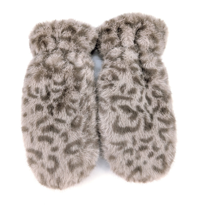 Faux Fur Mittens - Light Brown Animal Print