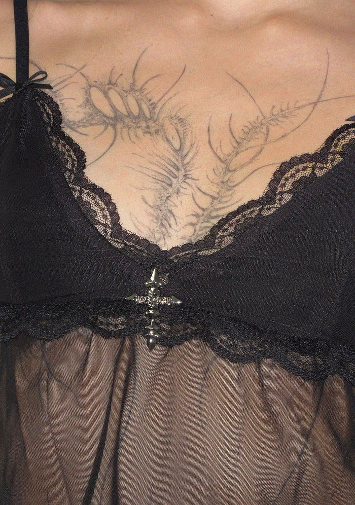 FERAL SHEER MESH CAMI TOP BLACK