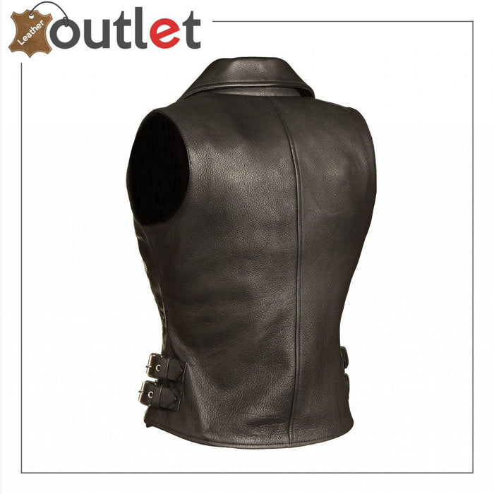 Goddess- Ladies Motorcycle Leather Vest - Leather Outlet