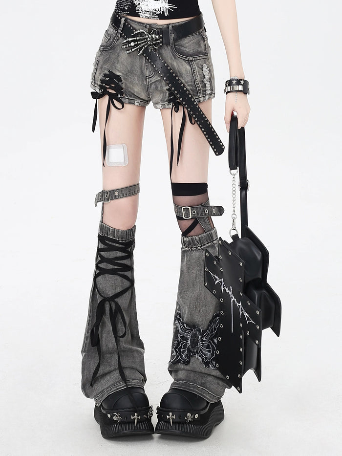 Gothic Lace-Up Denim Micro Shorts