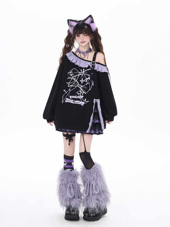 Gothic Off-Shoulder Graphic Sweatshirt