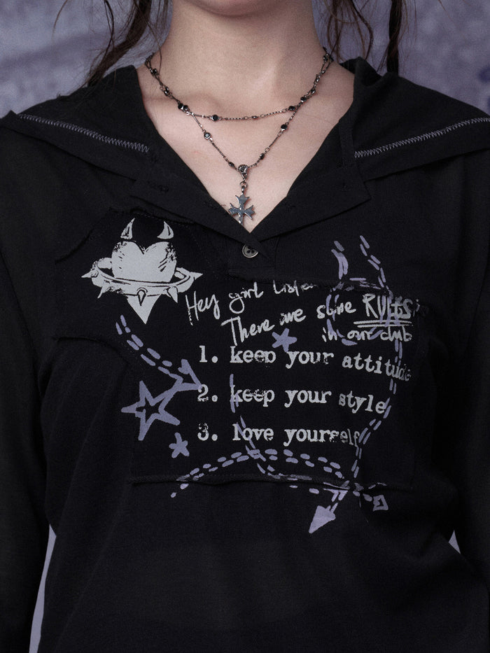 Grunge Graffiti Mesh Hooded Top
