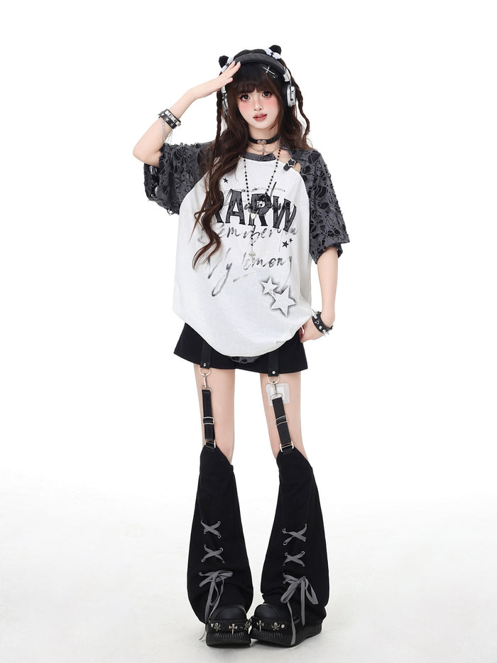 Grunge Star Lace-Sleeve T-Shirt