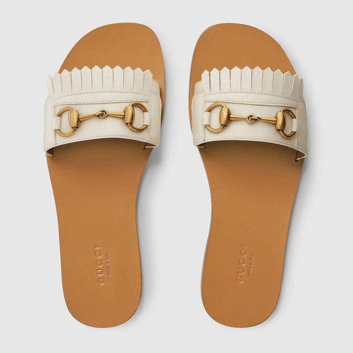 Gucci Fringe Leather Horsebit Slides