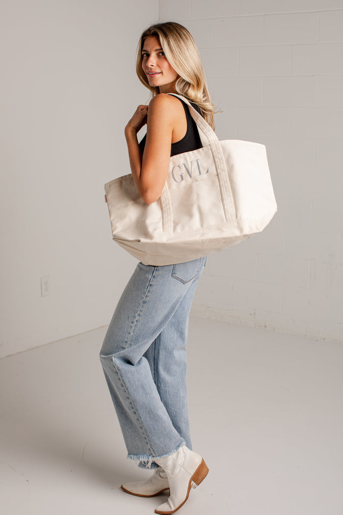 GVL Natural Embroidered Large Canvas Tote Bag