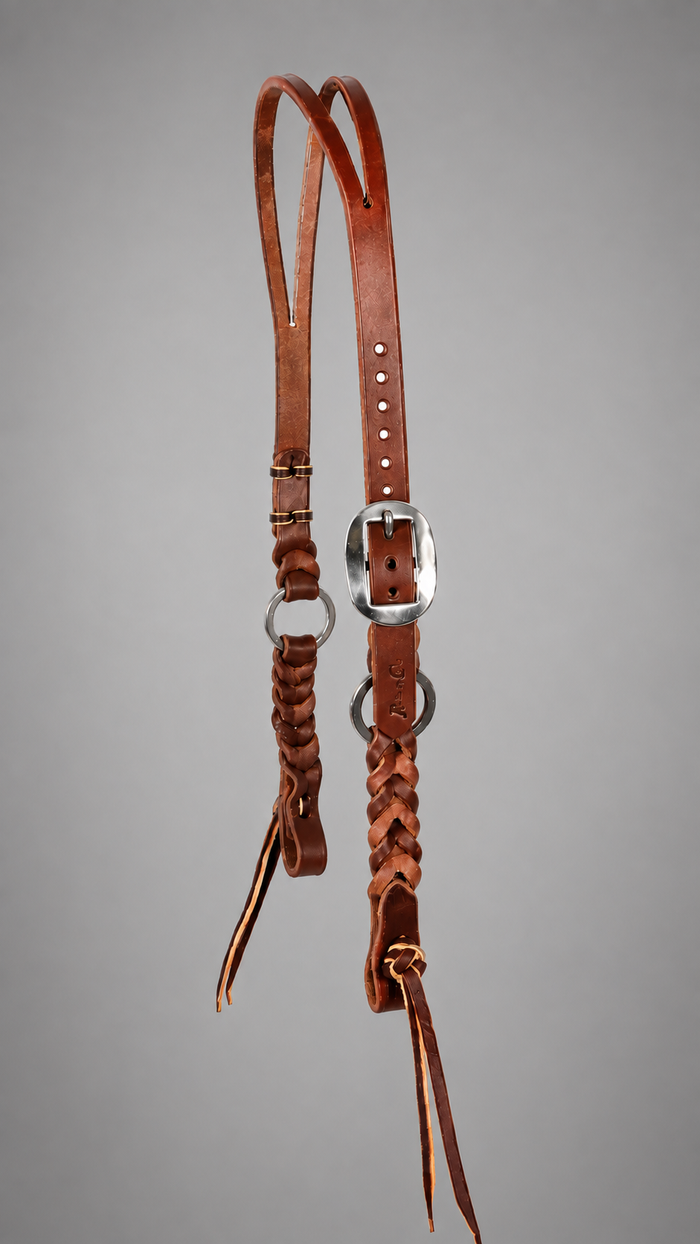 Headstall - HS126 - 5/8" Split Ear Ranch Heavy Oil Bleeding Heart with Ring Cheeks