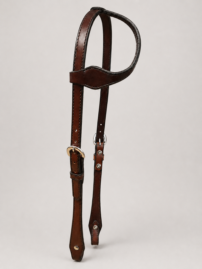 Headstall - HS328 - 5/8” Sierra Way Sliding Ear Plain Brown with Shaped Cheeks