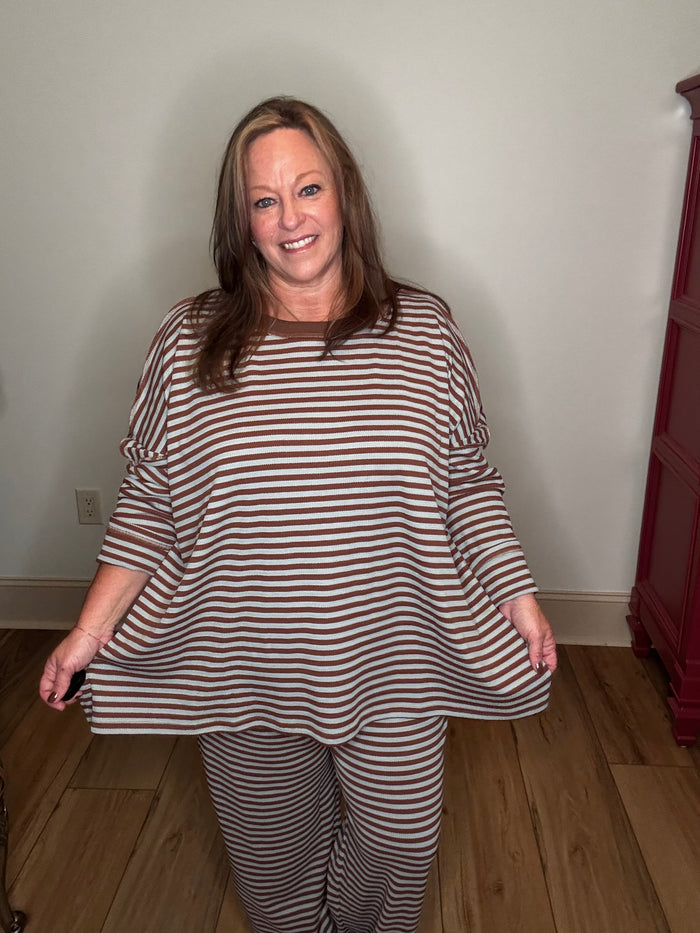 Heimish Blue/Brown Striped Waffle Knit Top