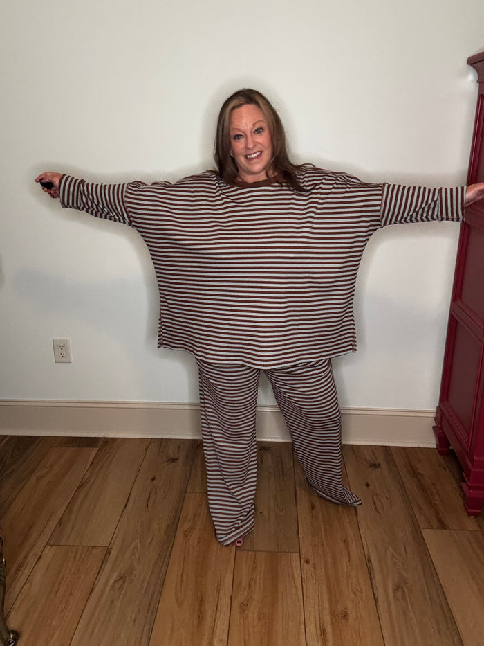 Heimish Blue/Brown Striped Waffle Knit Top