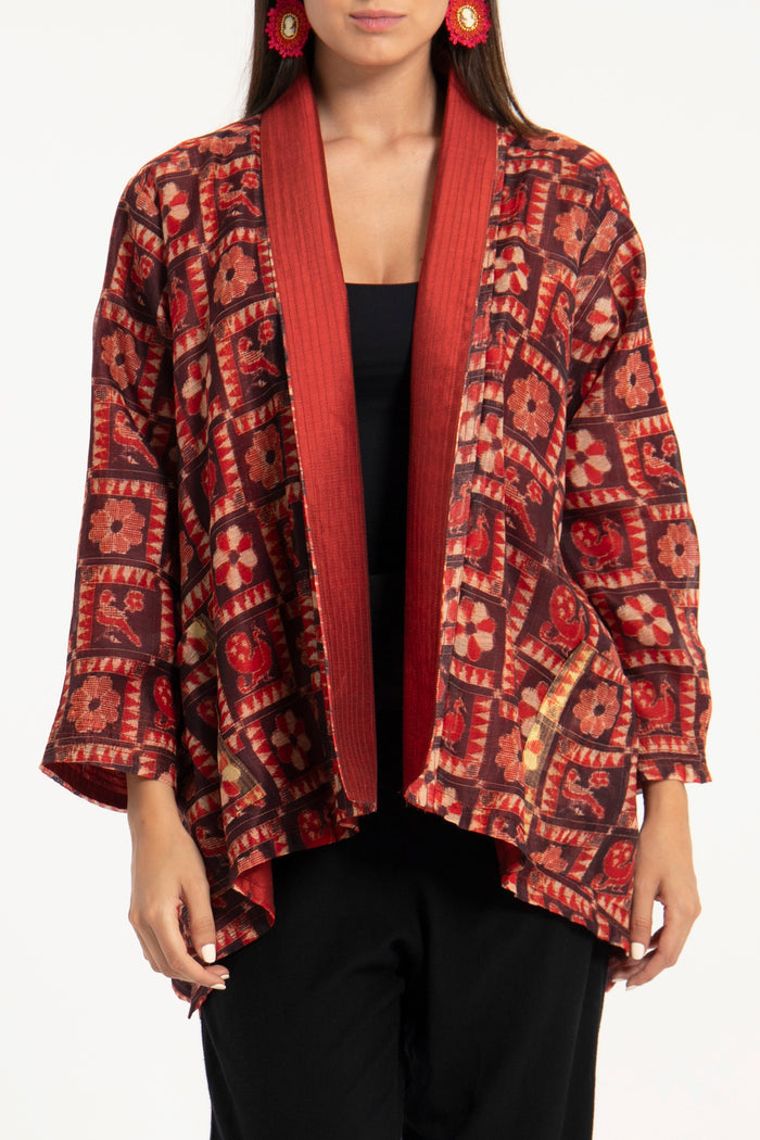 Janna Cotton Silk Red Jacket
