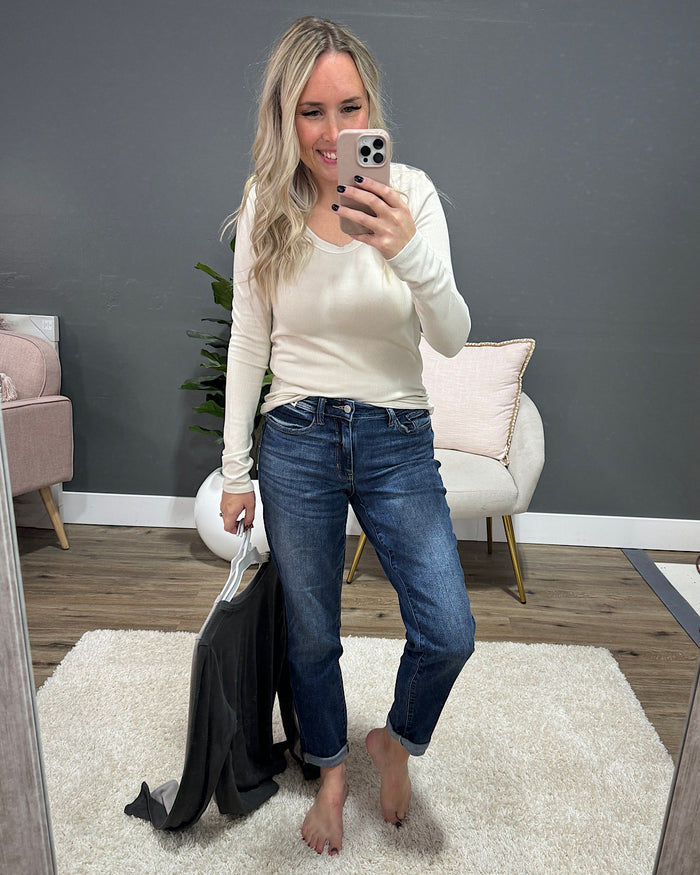 Jill Long Sleeve Ribbed Top - Ecru SALE Be Cool