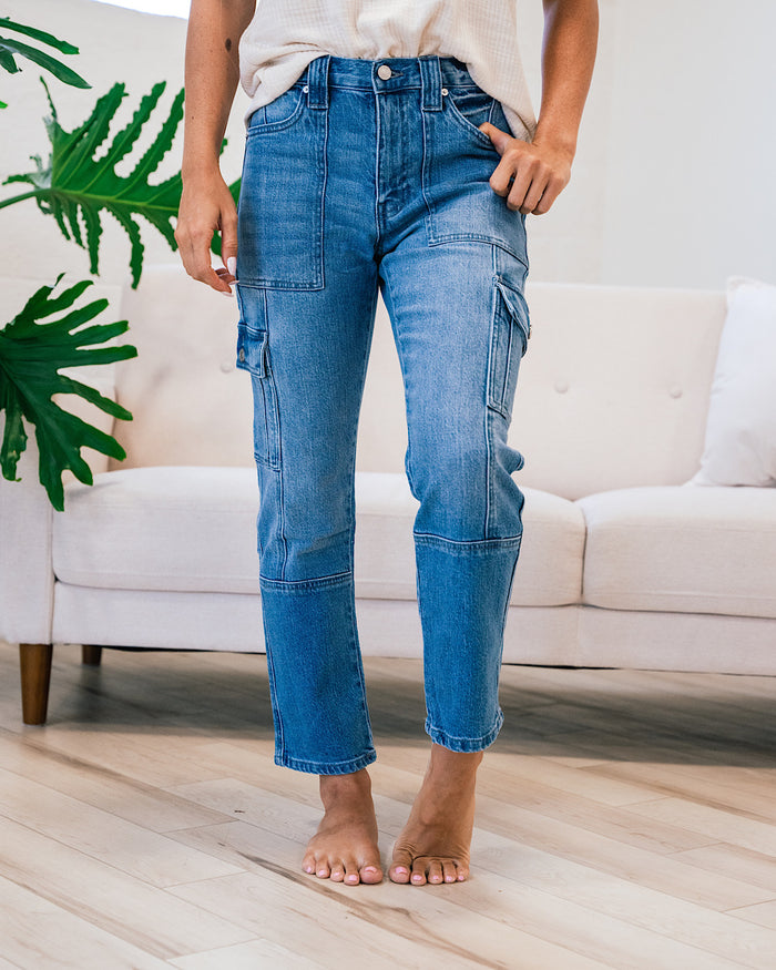 KanCan Avery Cargo Jeans - Color Options Available! KanCan Medium Wash Blue Denim
