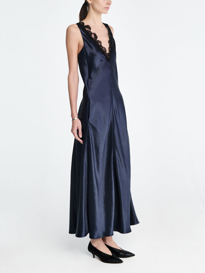 Lace V-Neck Dress in Navy