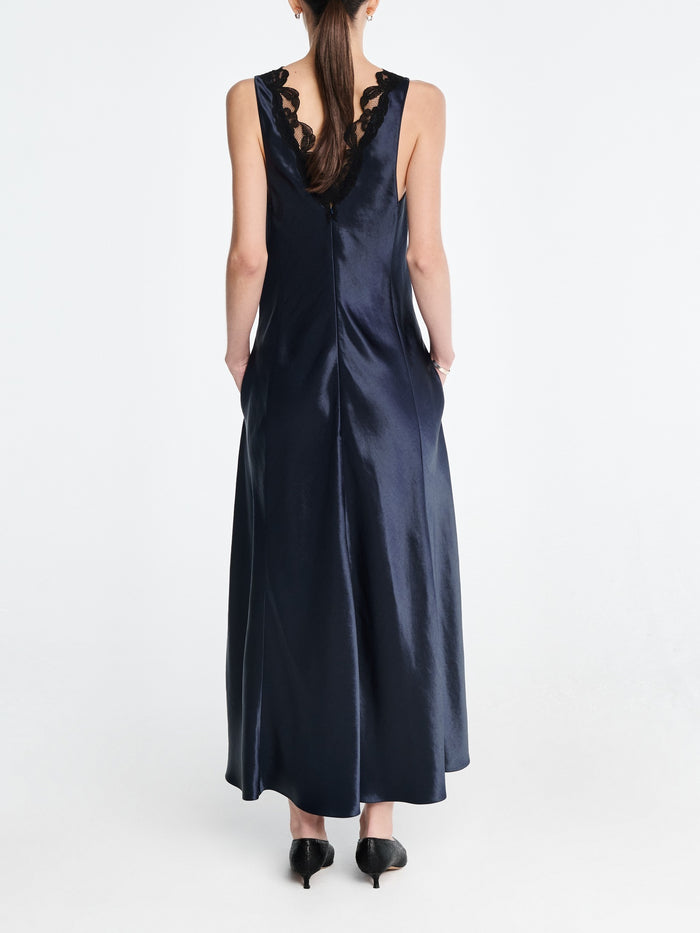 Lace V-Neck Dress in Navy
