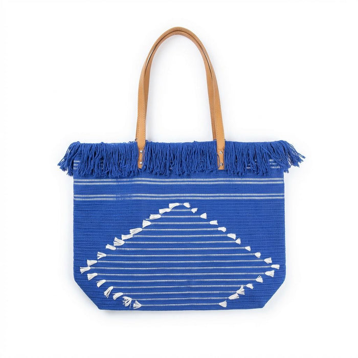 Large Tasseled Shoulder Bag - Blue