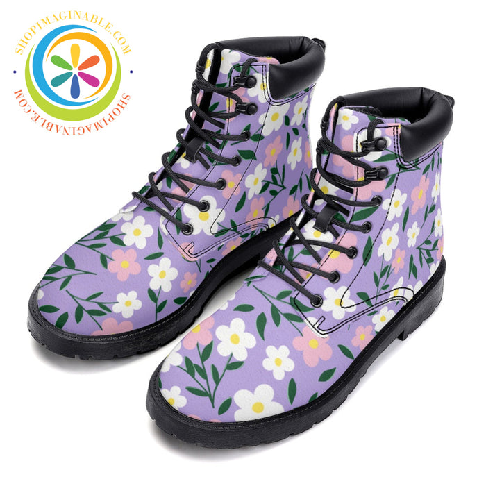 Lavender Daisy Floral - Leather Martin Boots