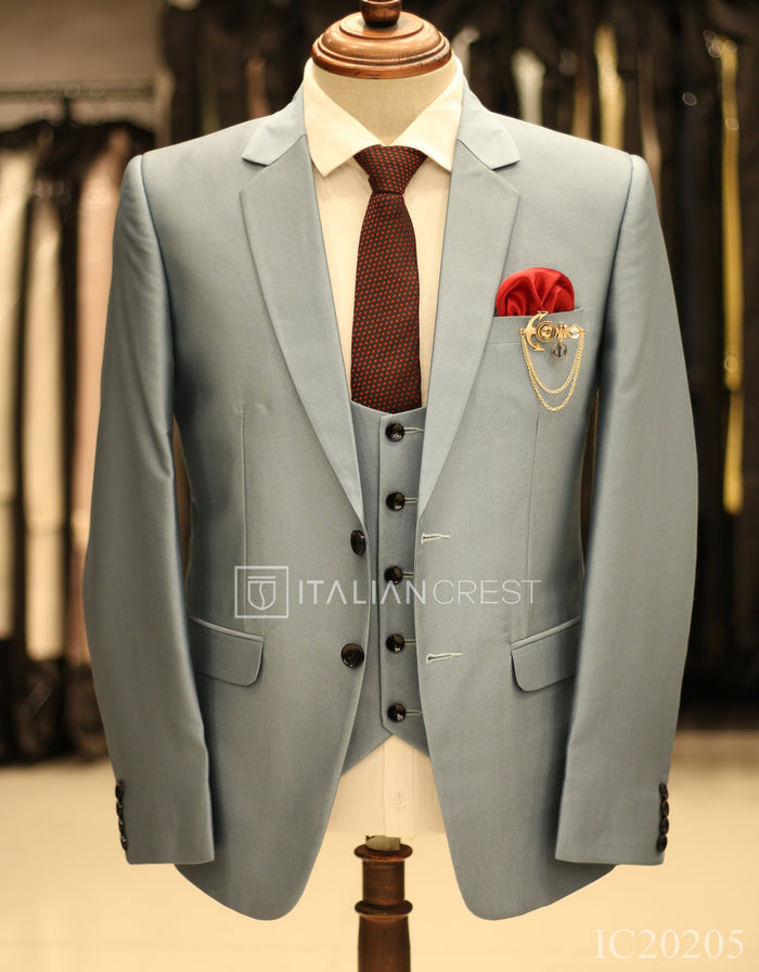 Light Blue 3-Piece Notch Lapel Suit