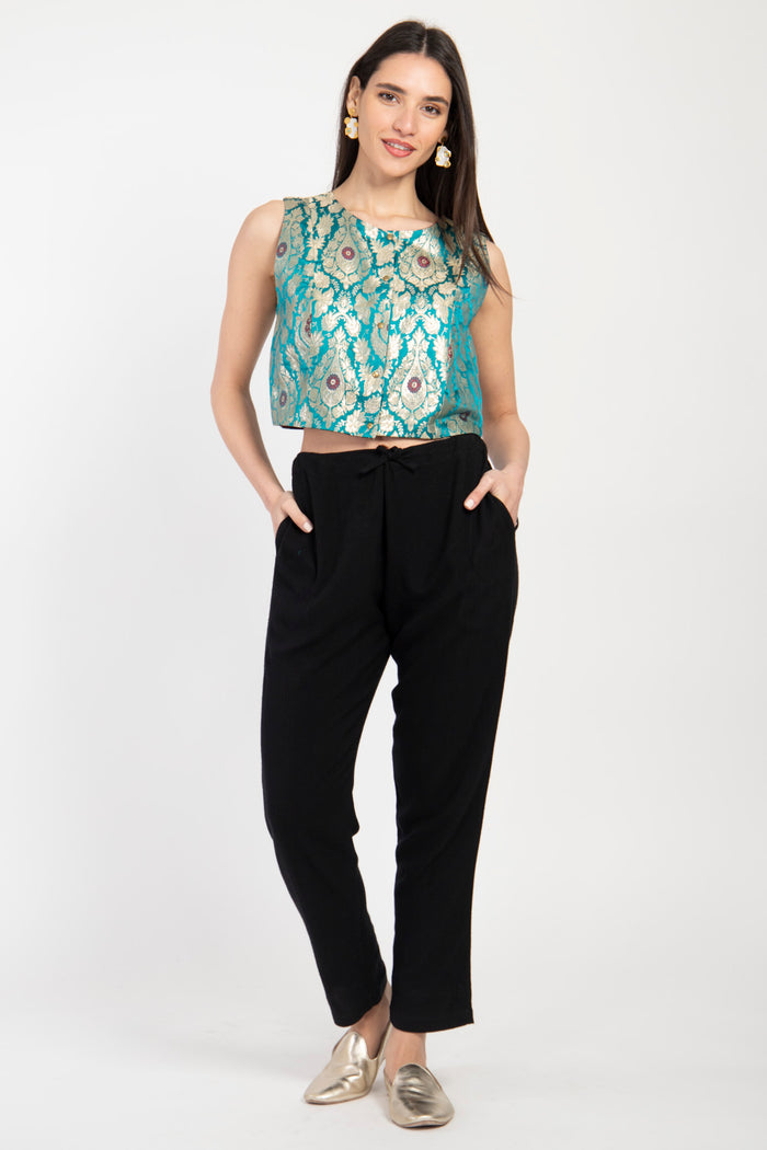 Lili Silk Brocade Blue Gilet