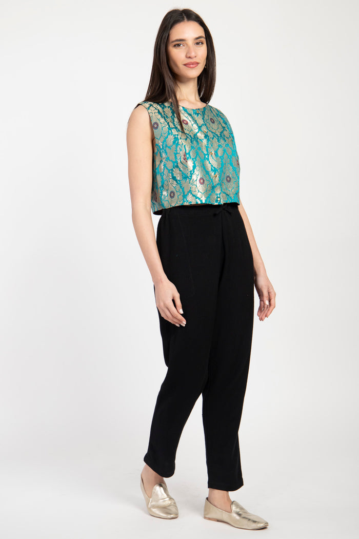 Lili Silk Brocade Blue Gilet