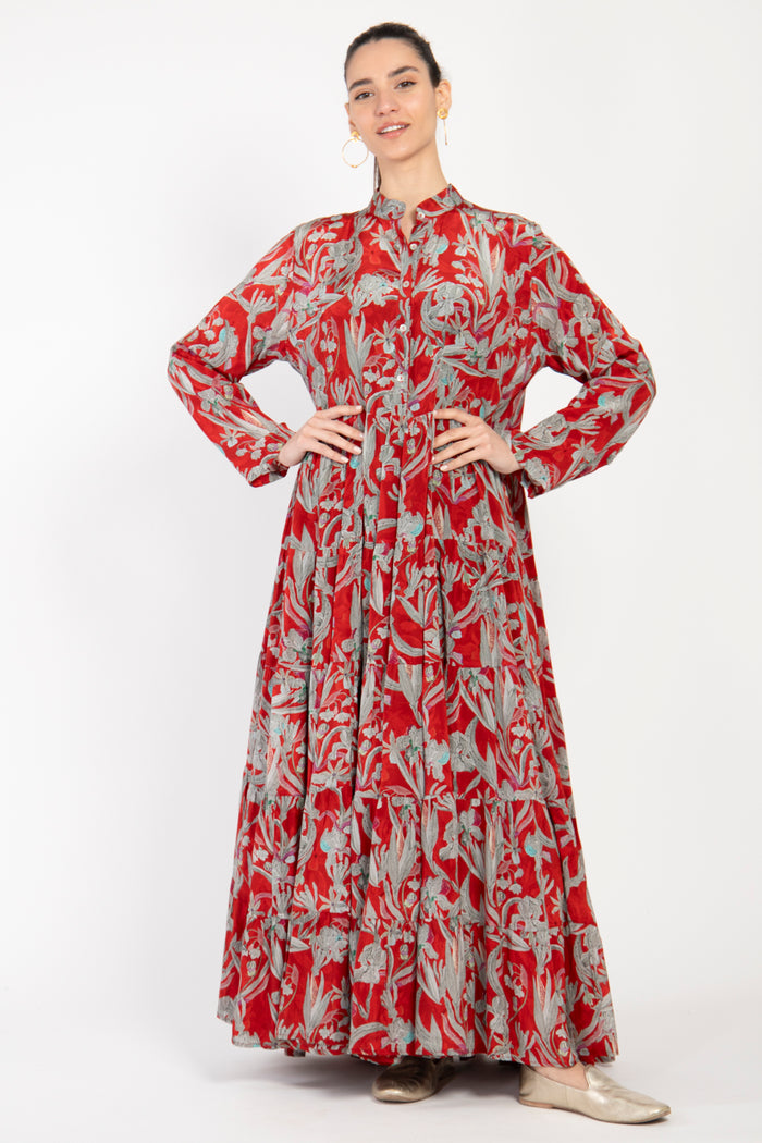 Louna Silk Tiered Red Dress