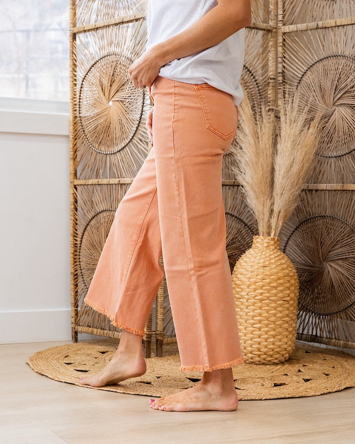 Mae Wide Leg Cropped Jeans - Orange Zenana