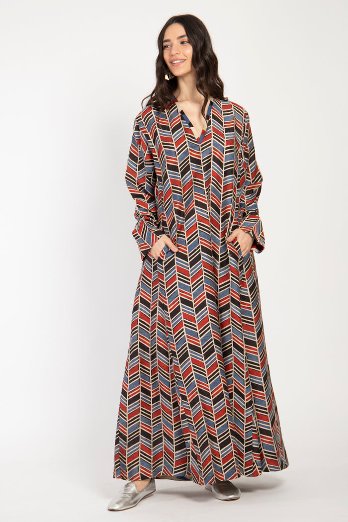 Malaki Cotton Printed Herringbone Dress
