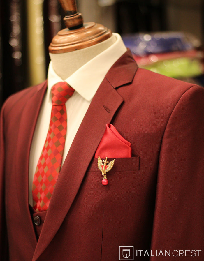 Maroon 3-Piece Notch Lapel Suit