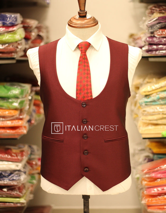 Maroon 3-Piece Notch Lapel Suit