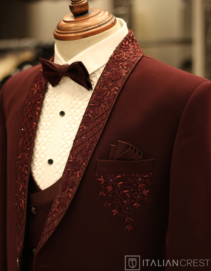 Maroon Embroidery Work 5pc Wedding Suit