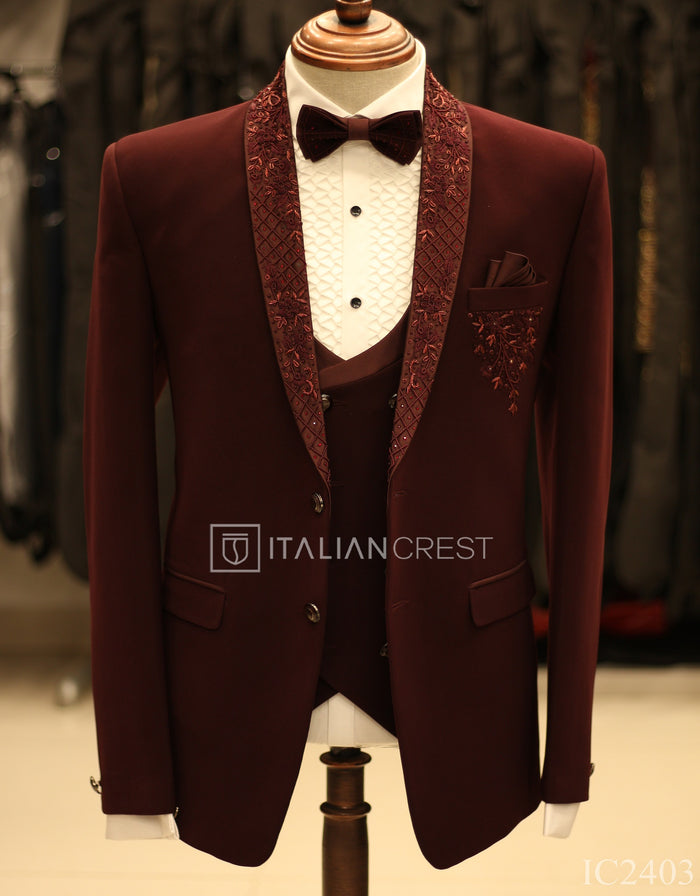Maroon Embroidery Work 5pc Wedding Suit