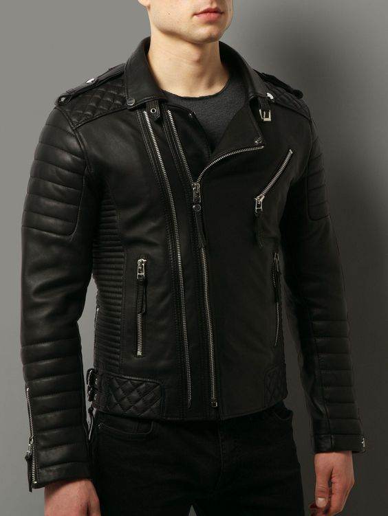 Men's Black Leather Jacket Lambskin Leather Slim-Fit - Dubai Offers Today