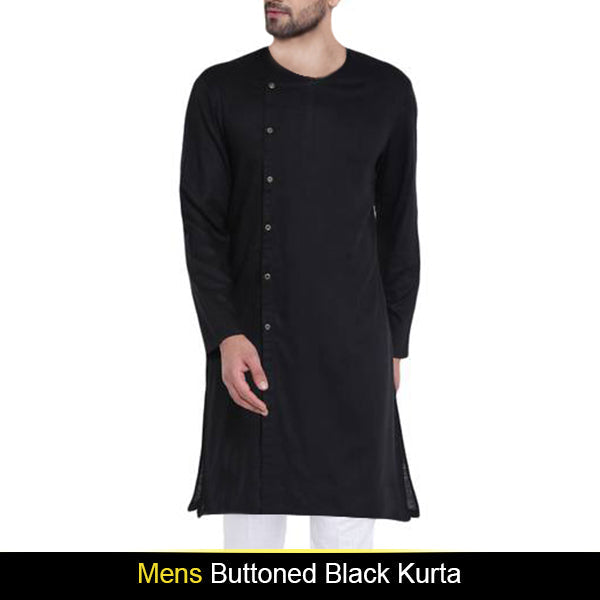 Men's Buttoned Black Kurta