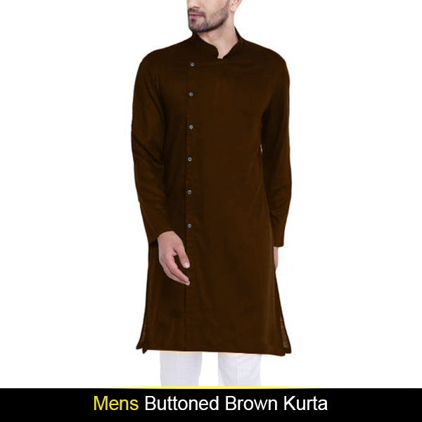 Men's Buttoned Brown Kurta