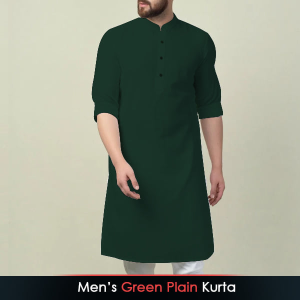 Men's Green Plain Kurta