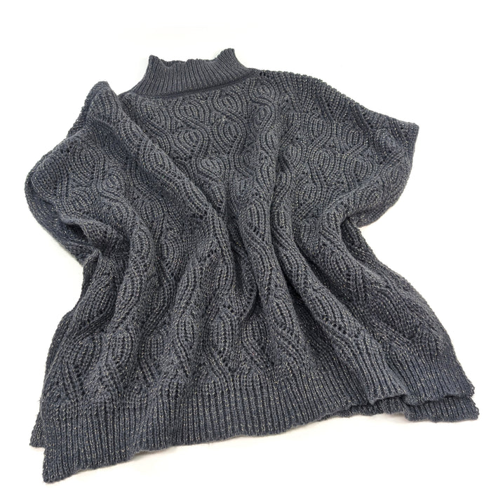 Merbuk - High Neck Jumper Style Poncho - Sparkly Grey