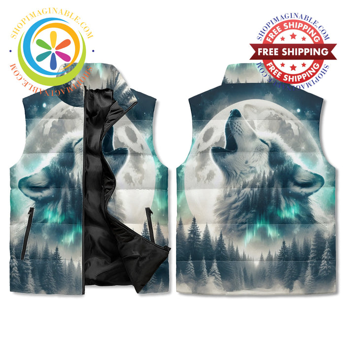 Moonlit Wolf Howl Puffer Vest M