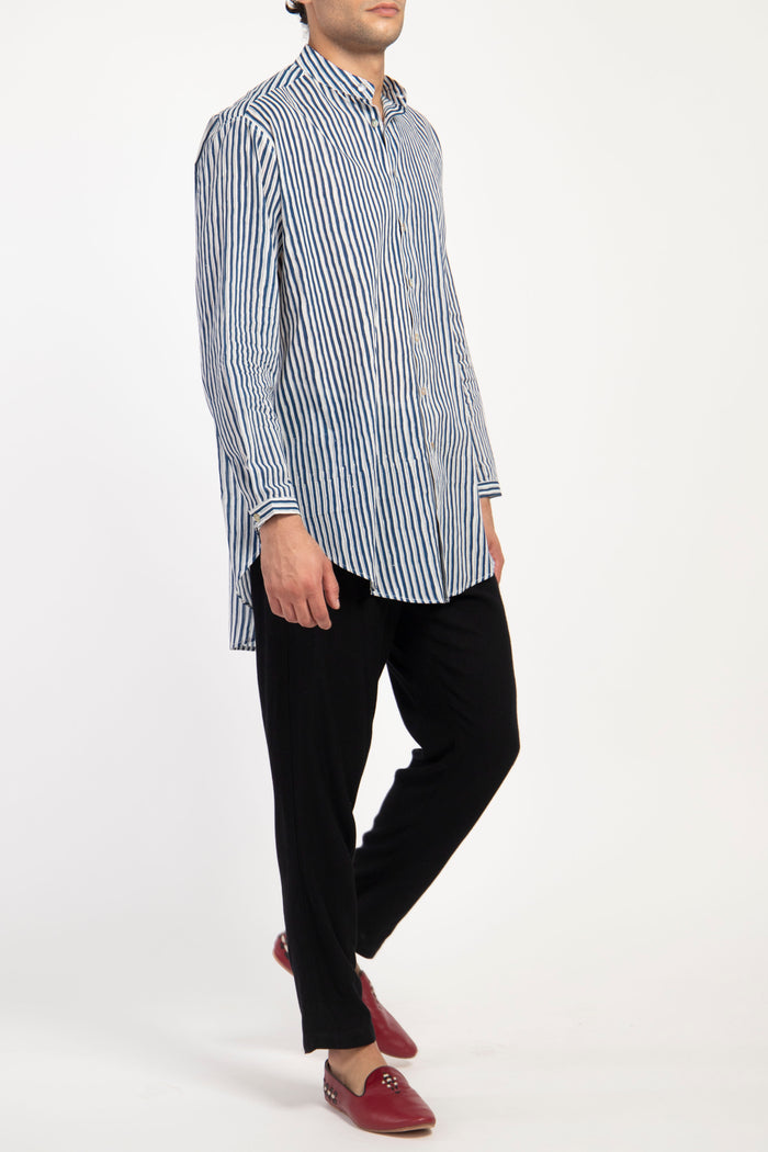 Mounir Cotton Blue Stripes Shirt