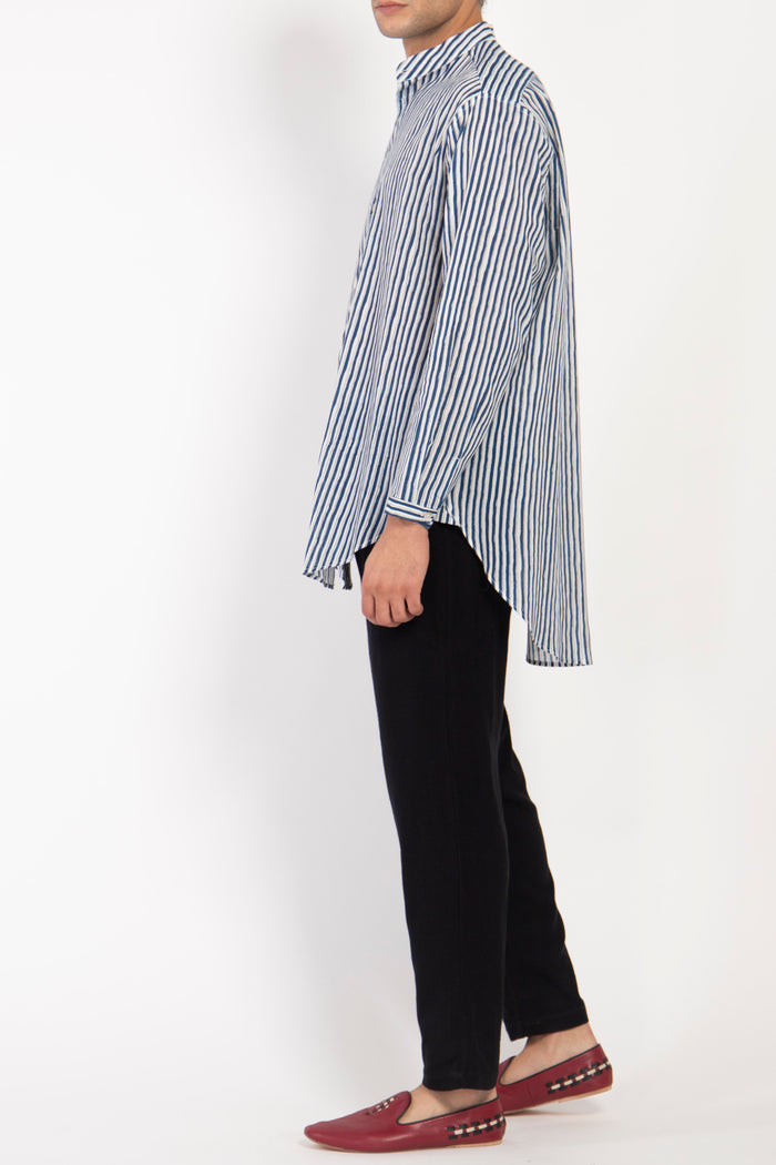 Mounir Cotton Blue Stripes Shirt