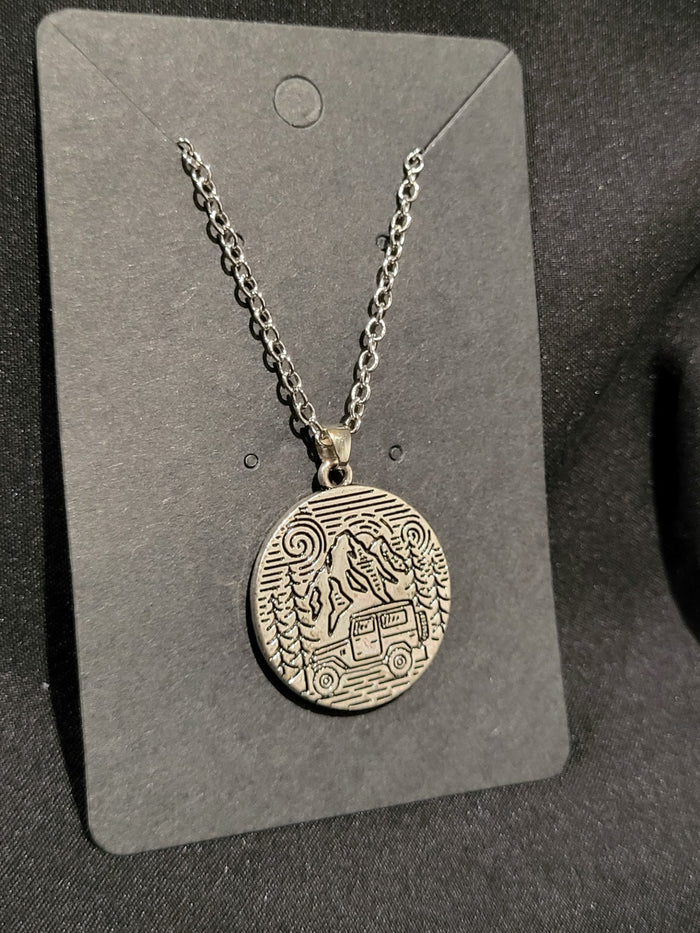 Mountain Scene 4x4 Silver Chain Necklace