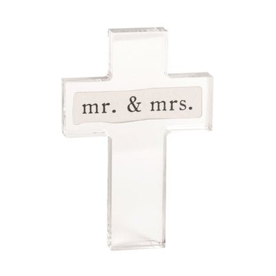 “Mr. & Mrs.” Sentiment Acrylic Cross by Mud Pie at Confetti Gift and Party Tuscaloosa Alabama