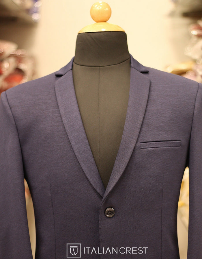 Navy Blue Knitted Tweed Blazer